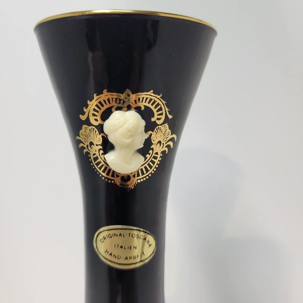 Original Toscana Vase Black Gold Cameo Italian‎ Hand-Arbeit Decor